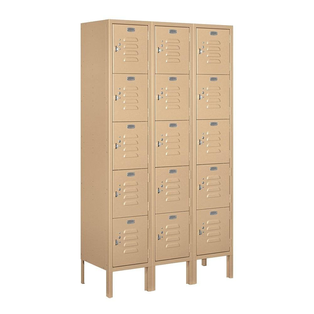 12 Wide Five Tier Box Style Standard Metal Locker - 3 Wide - 5 Feet High - 12 Inches Deep - Tan - Unassembled