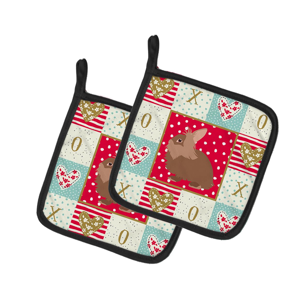 Lionhead Rabbit Love Pair of Pot Holders