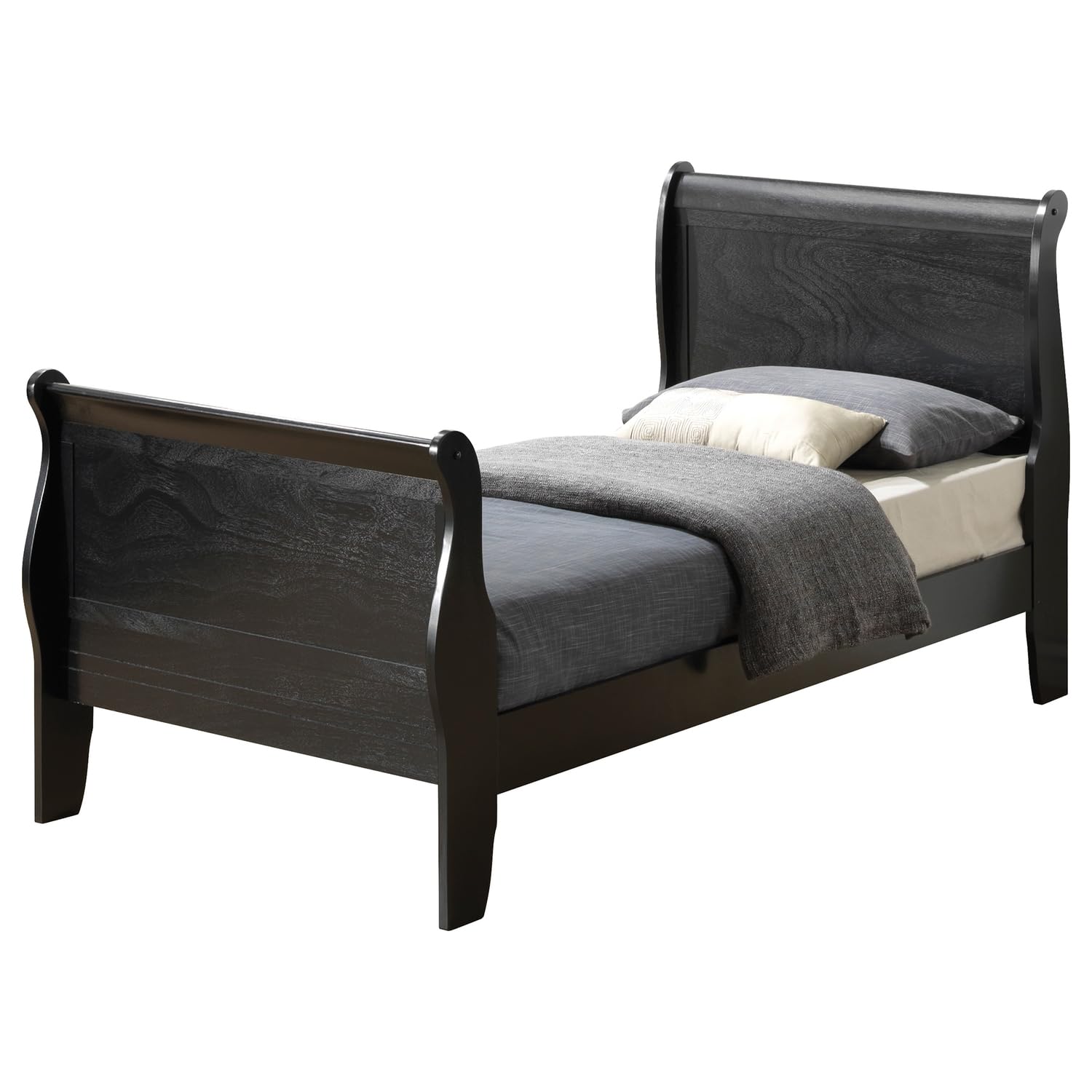 Louis Philippe Black Twin Sleigh Bed with Headboard and Footboard