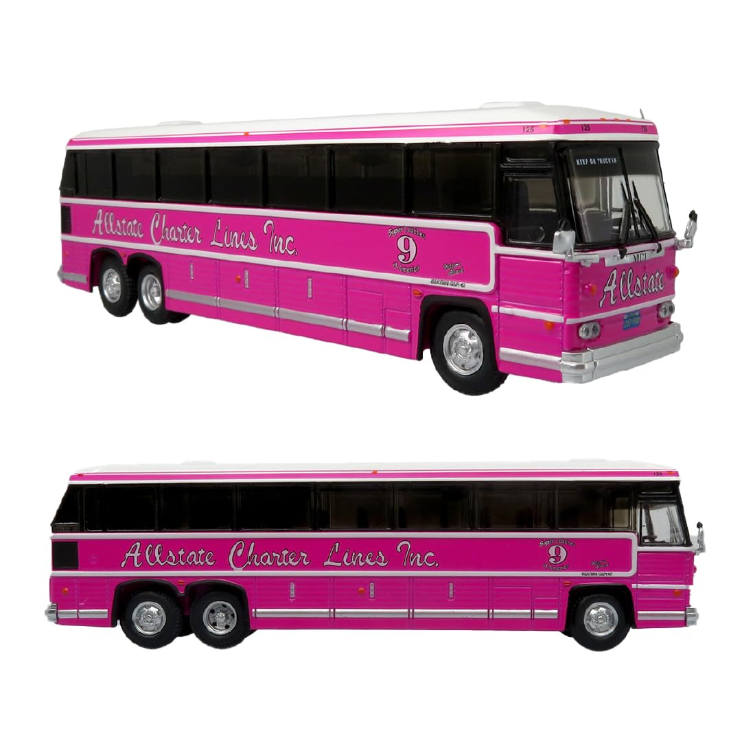 1980 MCI MC-9 Crusader II Intercity Coach Bus Pink Allstate Charter Lines Inc.″ ?Vintage Bus & Motorcoach Collection? 1/87 (HO) Diecast Model by Iconic Replicas
