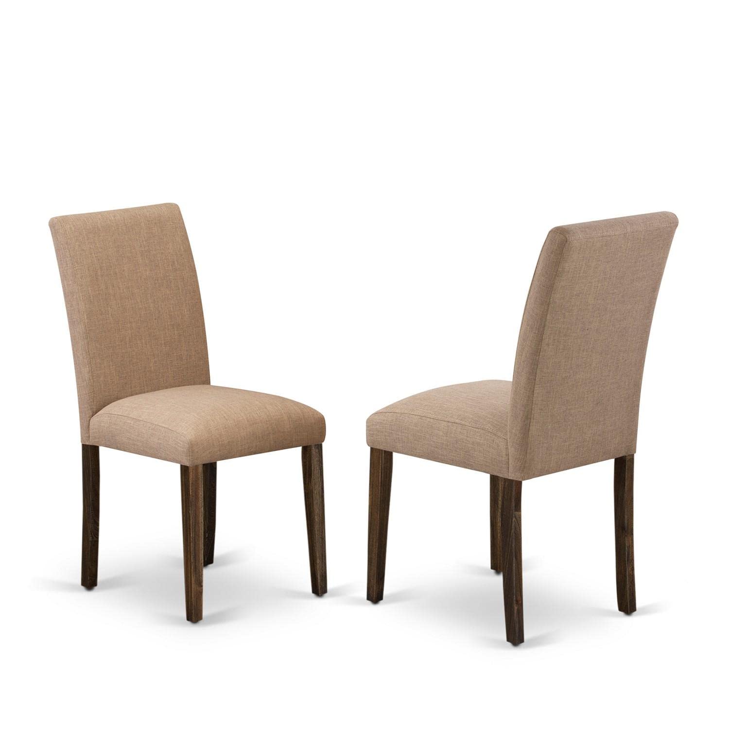 East West Furniture Set of 2 Wooden Dining Chairs- Upholstered Dining Chair Includes Distressed Jacobean Hardwood Frame with Light Sable Linen Fabric Seat and Simple Back