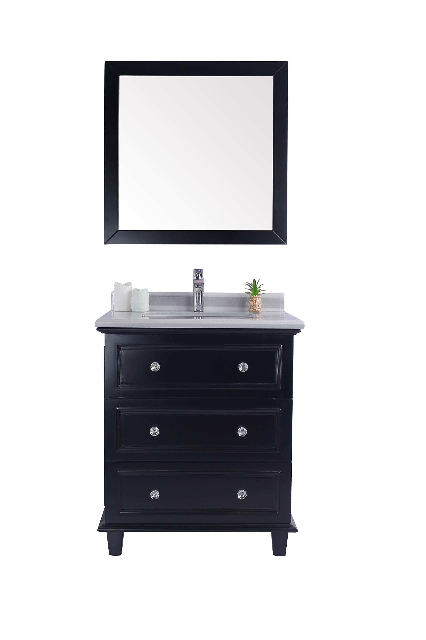 Luna - 30 - Espresso Cabinet + White Stripes Marble Countertop