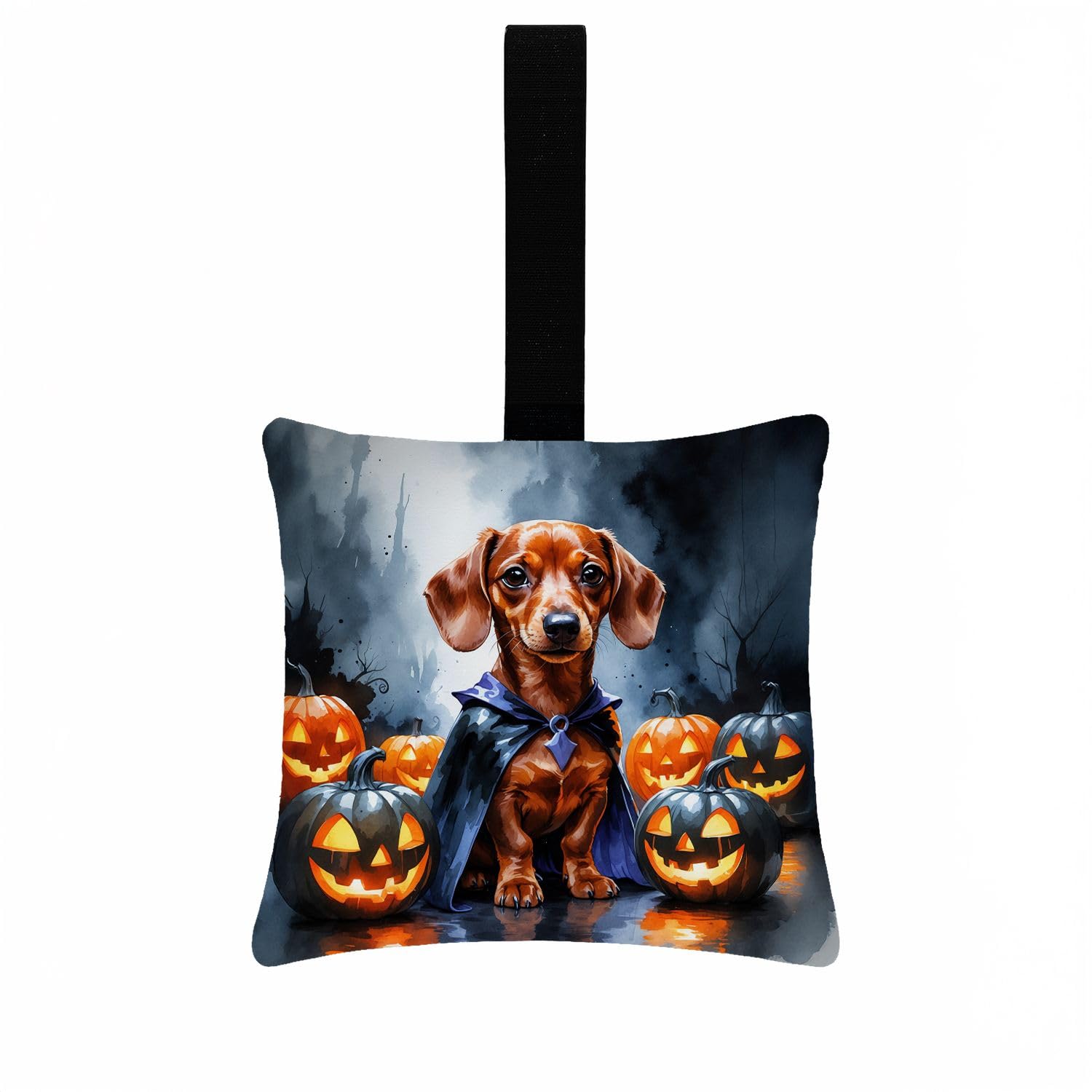 Carolines Treasures Red Dachshund Puppy Halloween Mini Hanging Pillow Ornament 3.5  3.5 Decorative Door-Knob & Tree Hanger, Soft Fabric Cushion