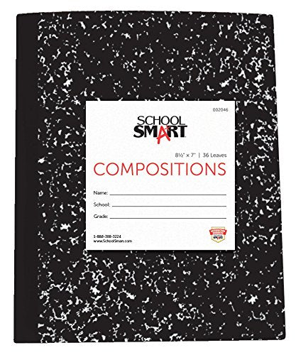 School Smart Flexible Composition Book - 36 Leaves, 8-1/2 X 7 in, 15 lb, 3/8 in Ruling, 72 Sheets, White Paper, Black Marble Cover