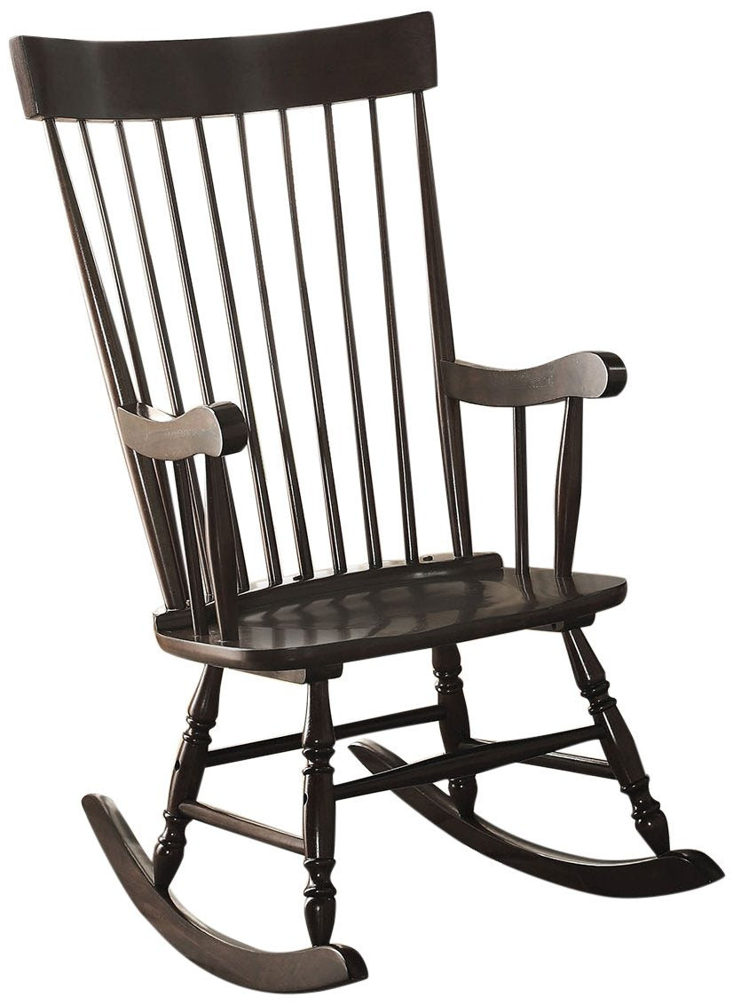 Acme Arlo Wooden Rocking Chair With Spindle Back And Recessed Armrest In Black