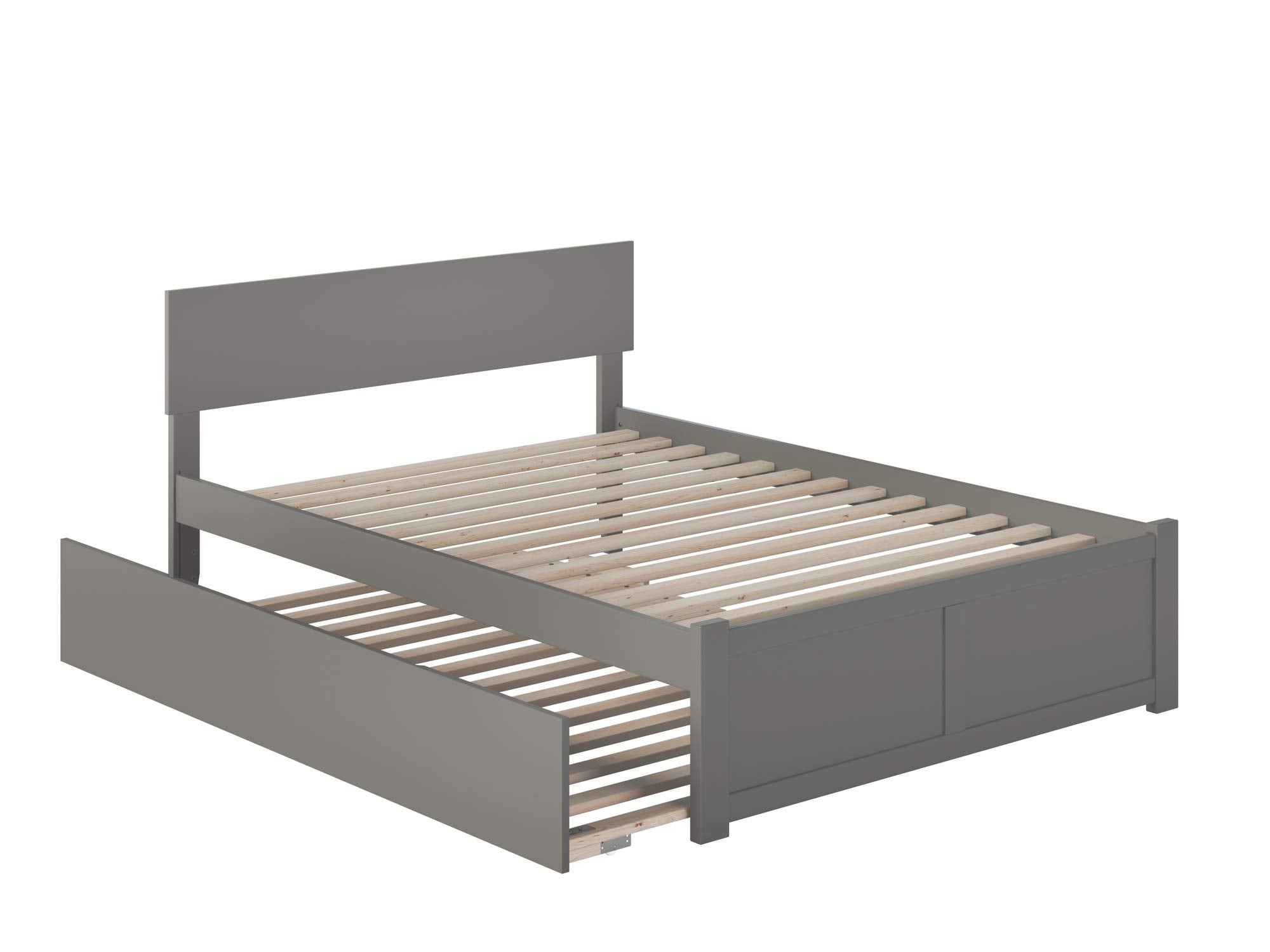 Orlando Full Platform Bed with Footboard & Full Trundle in Grey