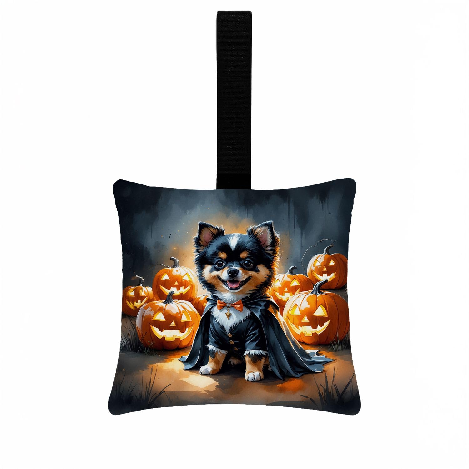 Carolines Treasures Balck and Tan Pomeranian Puppy Halloween Mini Hanging Pillow Ornament 3.5  3.5 Decorative Door-Knob & Tree Hanger, Soft Fabric Cushion