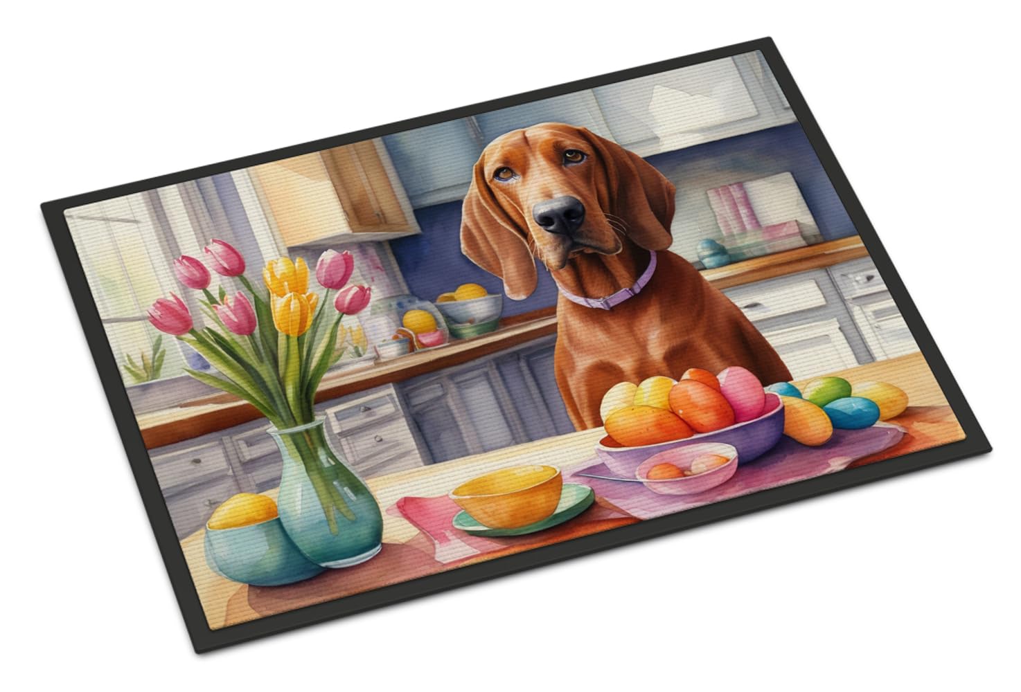Carolines Treasures DAC6885MAT Decorating Easter Redbone Coonhound Doormat Front Door Mat Indoor Outdoor Rugs for Entryway, Non Slip Washable Low Pile, 18H X 27W