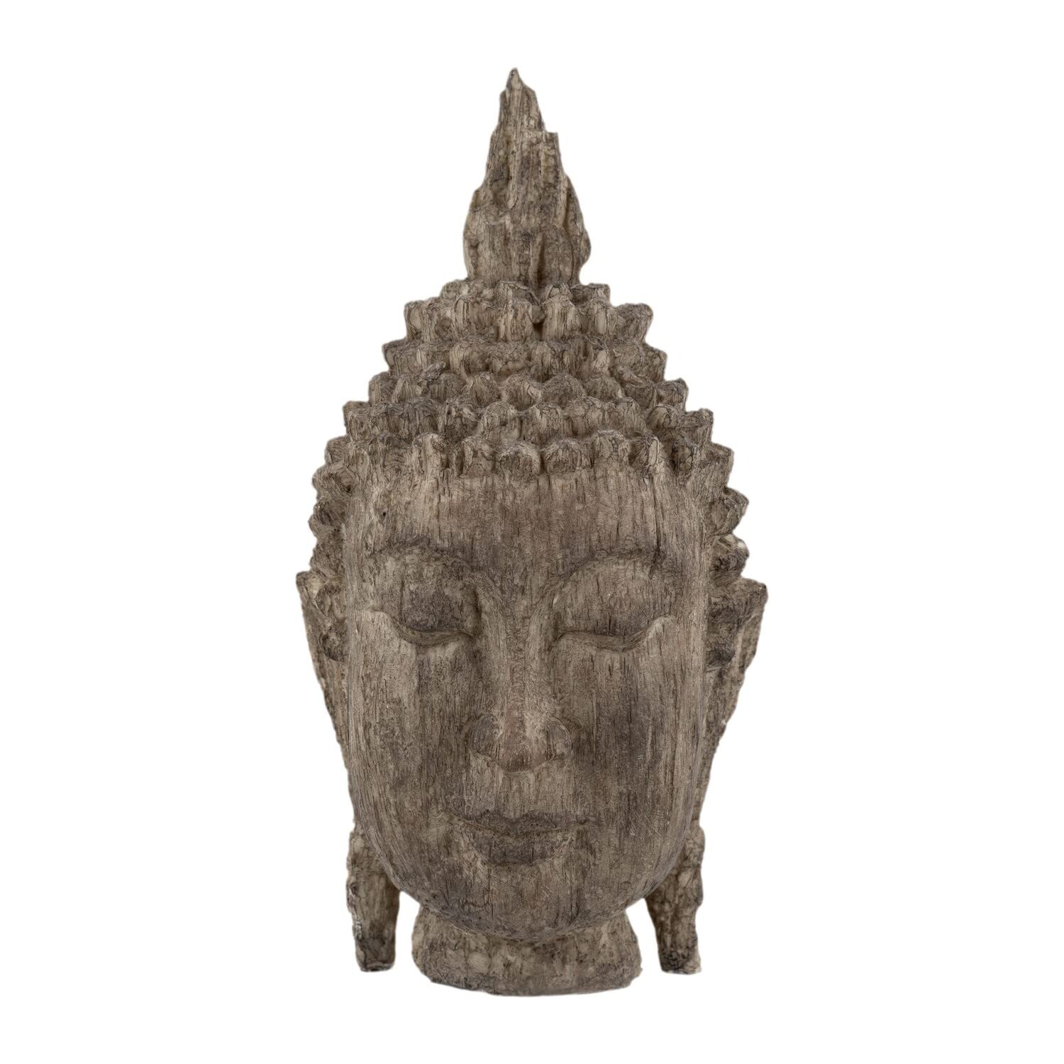 12 Inch Buddha Head Sculpture, Calming Accent Decoration, Polyresin, Brown