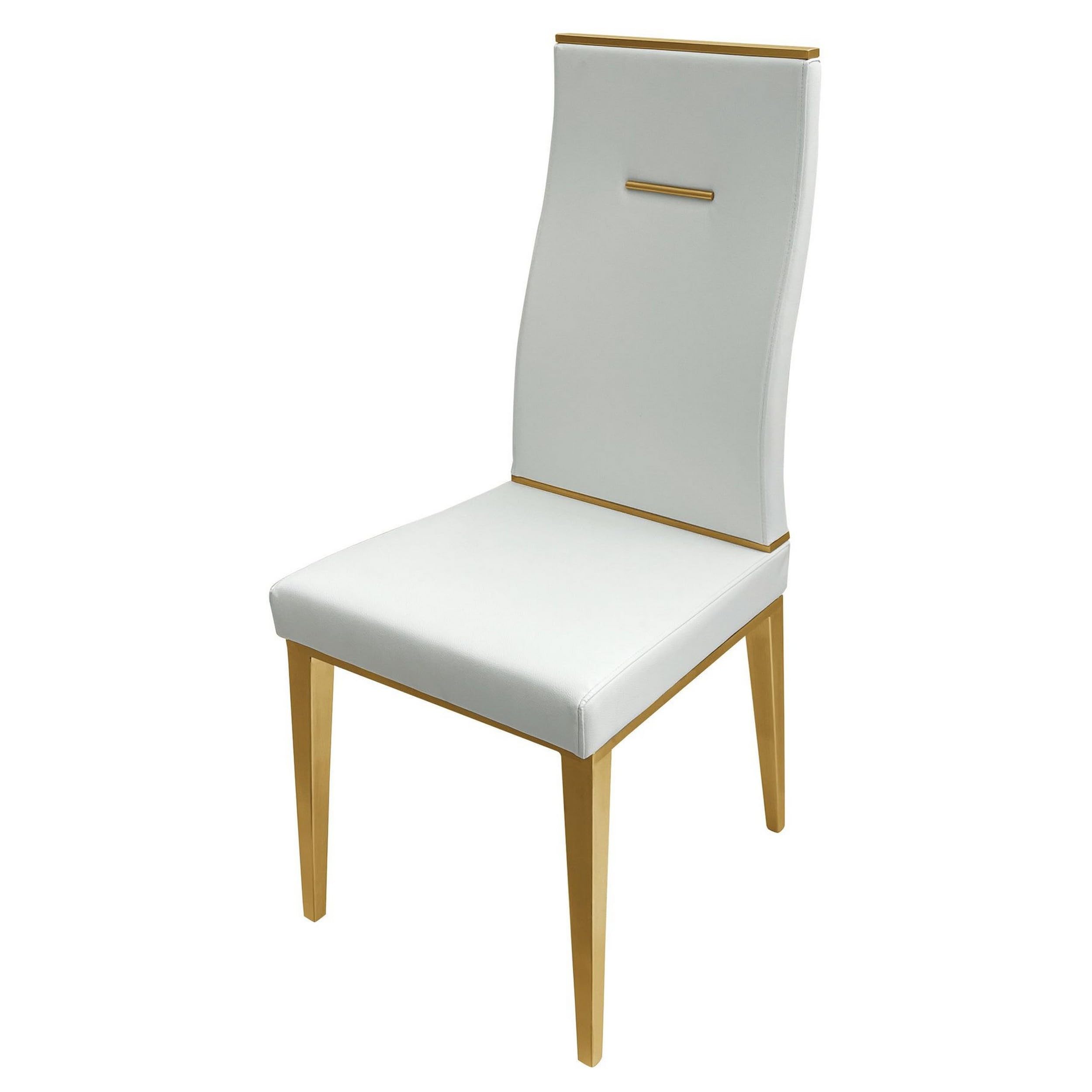 20 Inch Dining Chair, Set of 4, Gold Metal Base, Vegan Leather, White