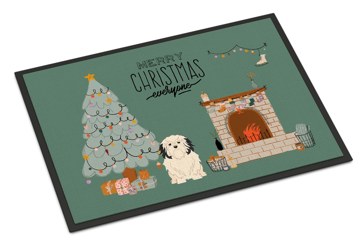 Carolines Treasures CK7582JMAT Lowchen Christmas Everyone Doormat 24x36 Front Door Mat Indoor Outdoor Rugs for Entryway, Non Slip Washable Low Pile, 24H X 36W