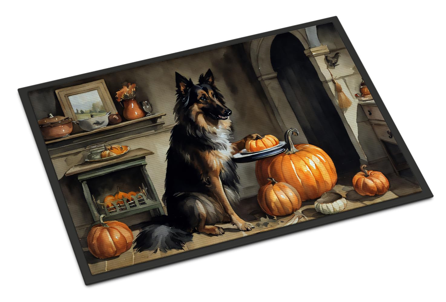 Carolines Treasures DAC1736MAT Belgian Tervuren Fall Kitchen Pumpkins Doormat 18x27 Front Door Mat Indoor Outdoor Rugs for Entryway, Non Slip Washable Low Pile, 18H X 27W