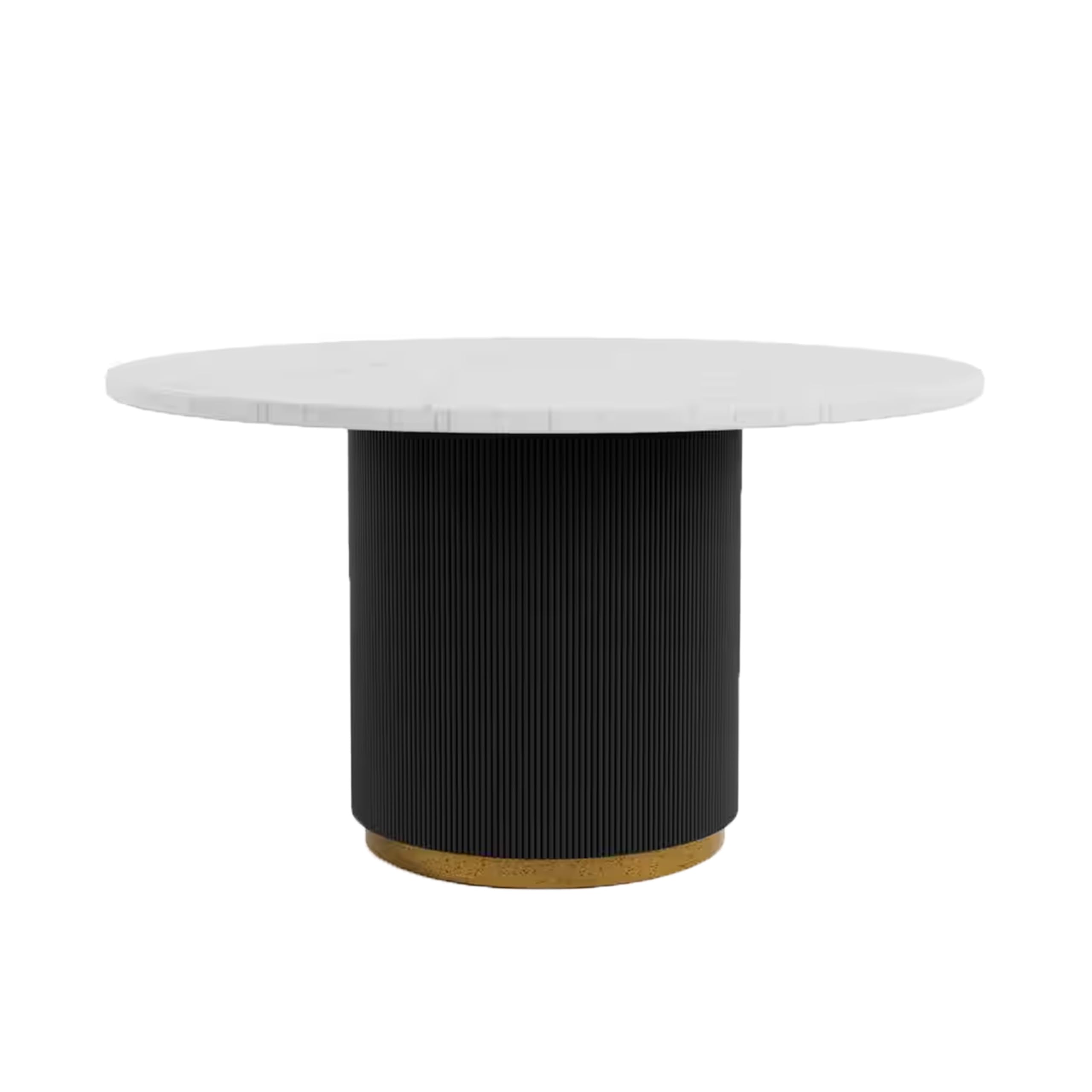 Voa Dining Table, 54 Inch Round, White Marble Top, Black Reeded Base