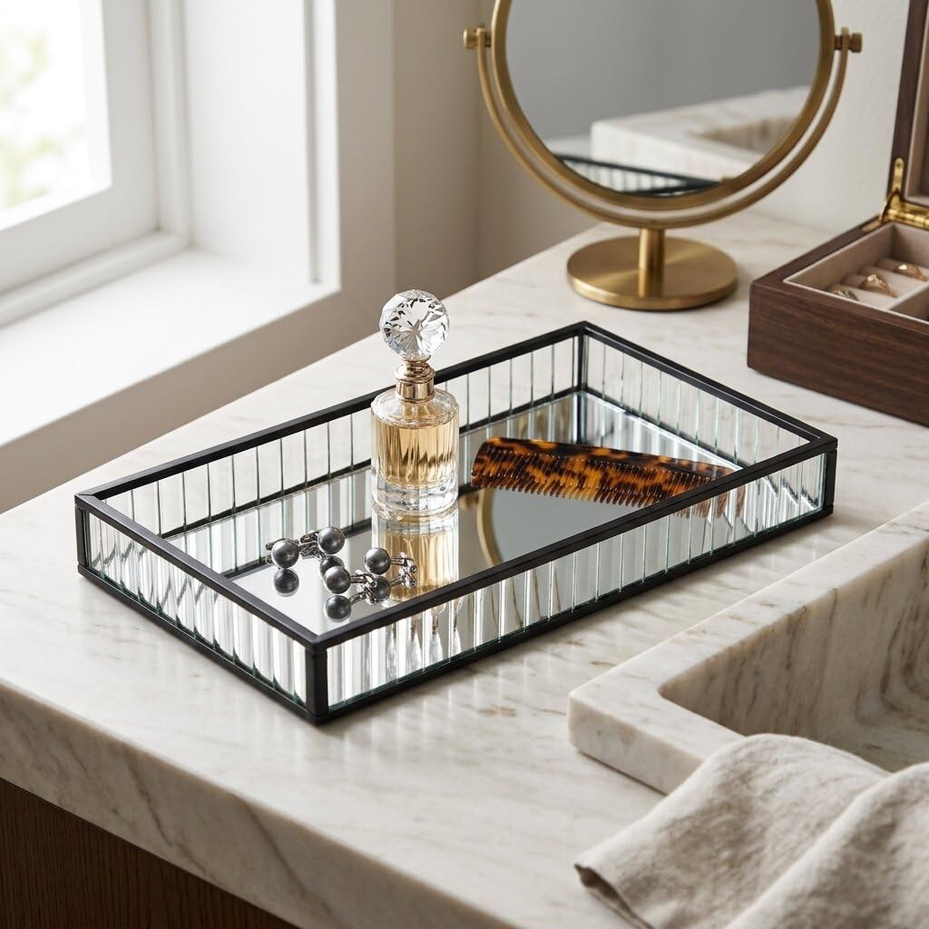 Veldra Black Rectangular Fluted Glass Tray - Small