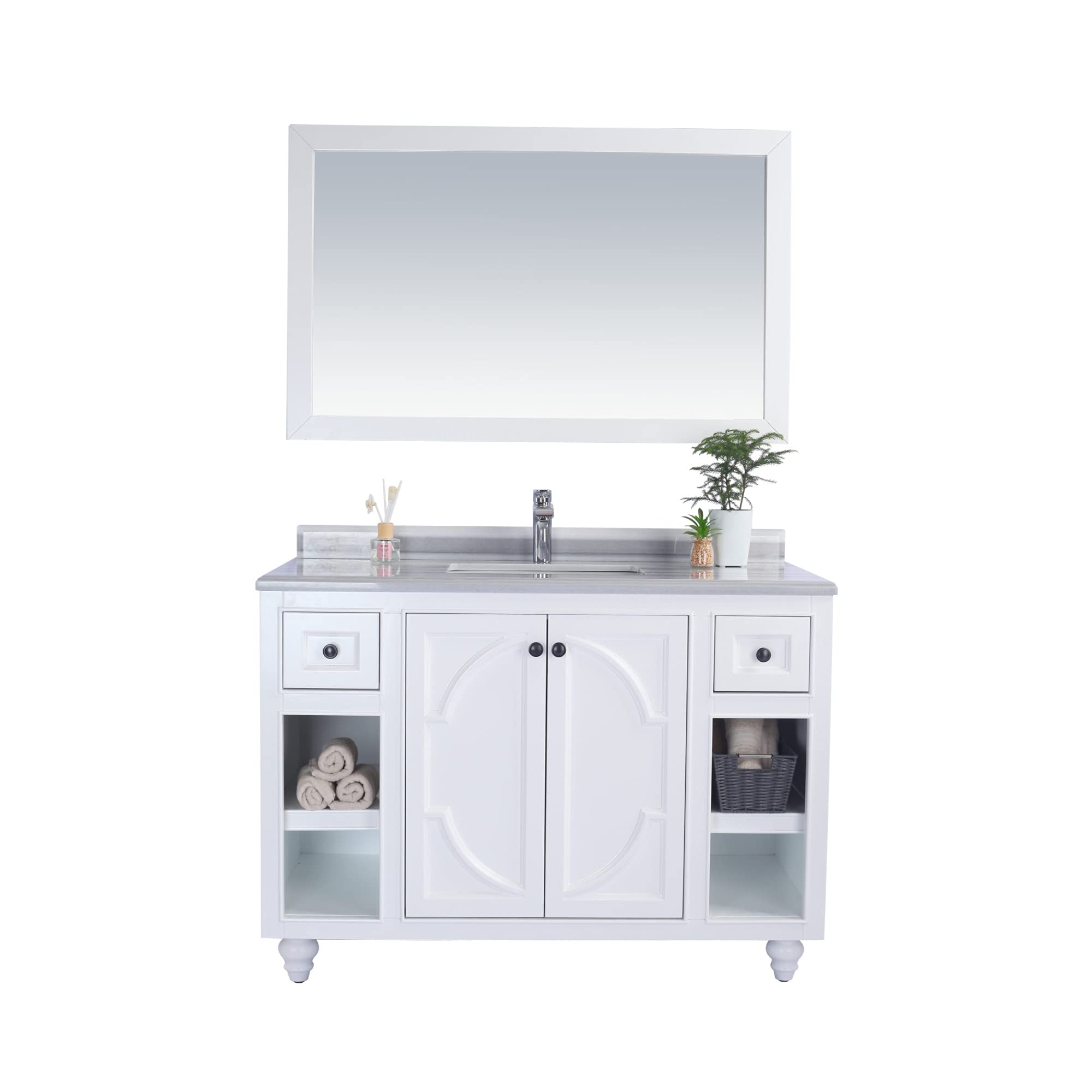 Odyssey - 48 - White Cabinet + White Stripes Marble Countertop