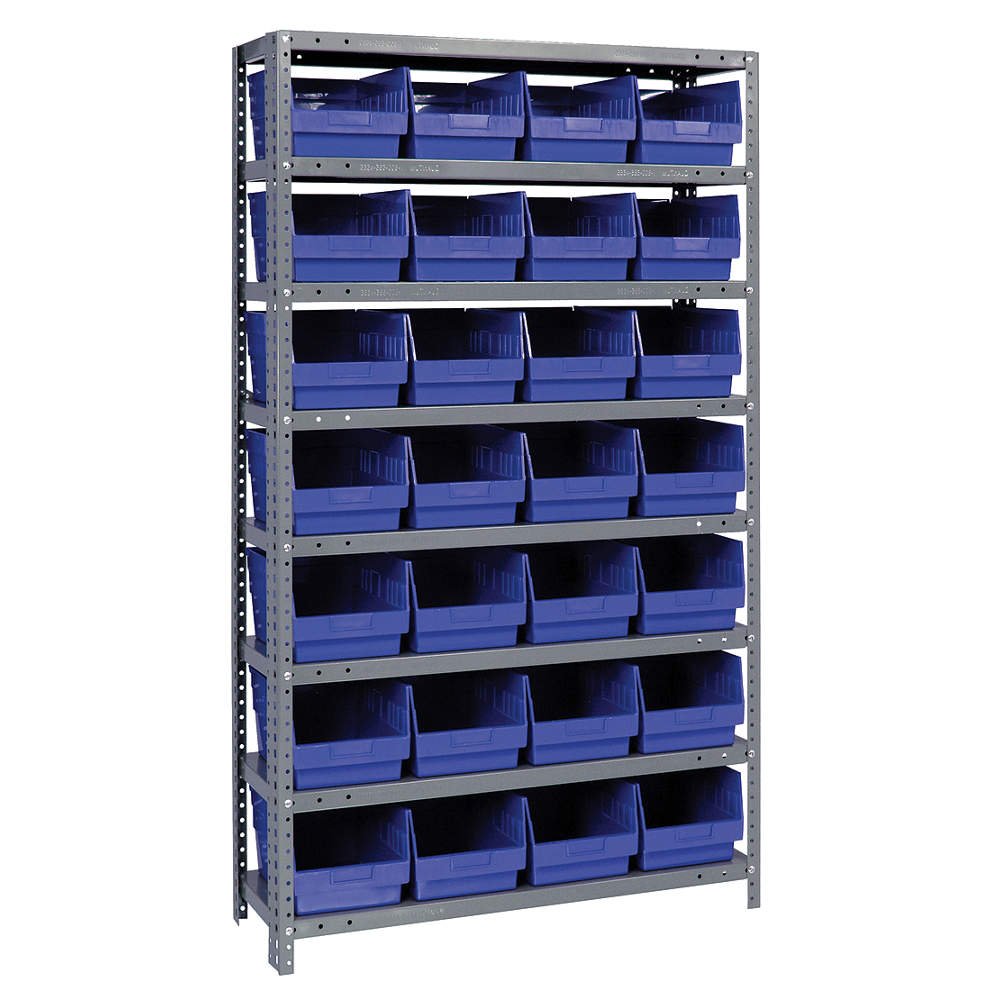 8 Shelf Open Unit W/28 Bins Blue