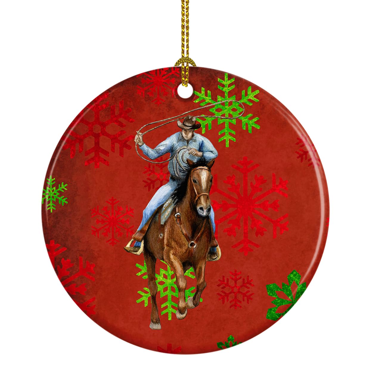 Horse Roper Red Snowflakes Holiday Christmas Ceramic Ornament SB3127CO1
