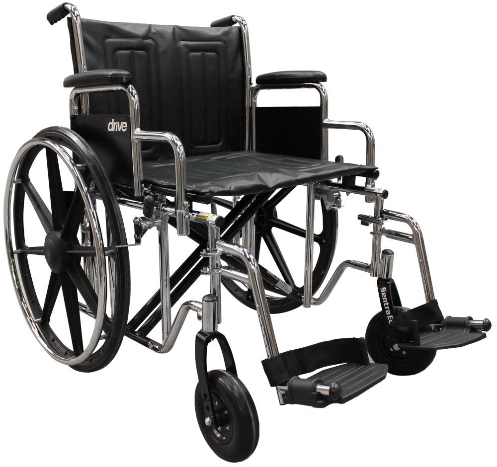 Sentra EC Heavy Duty Wheelchair, Detachable Desk Arms, Swing away Footrests, 24″ Seat