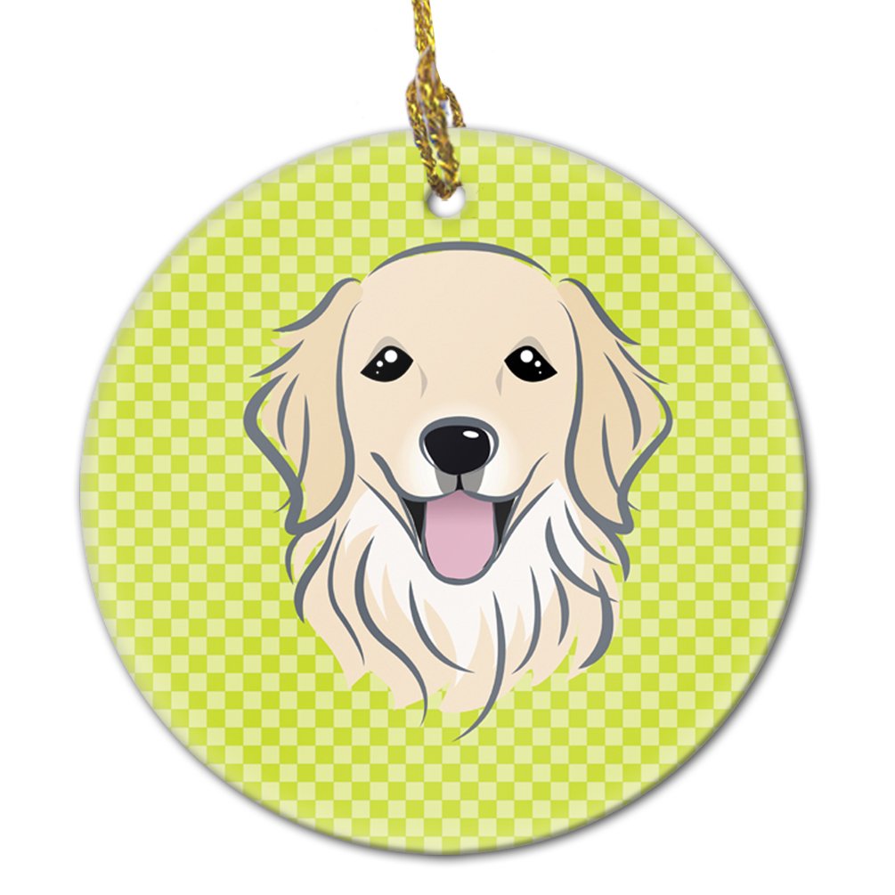 Checkerboard Lime Green Golden Retriever Ceramic Ornament BB1267CO1