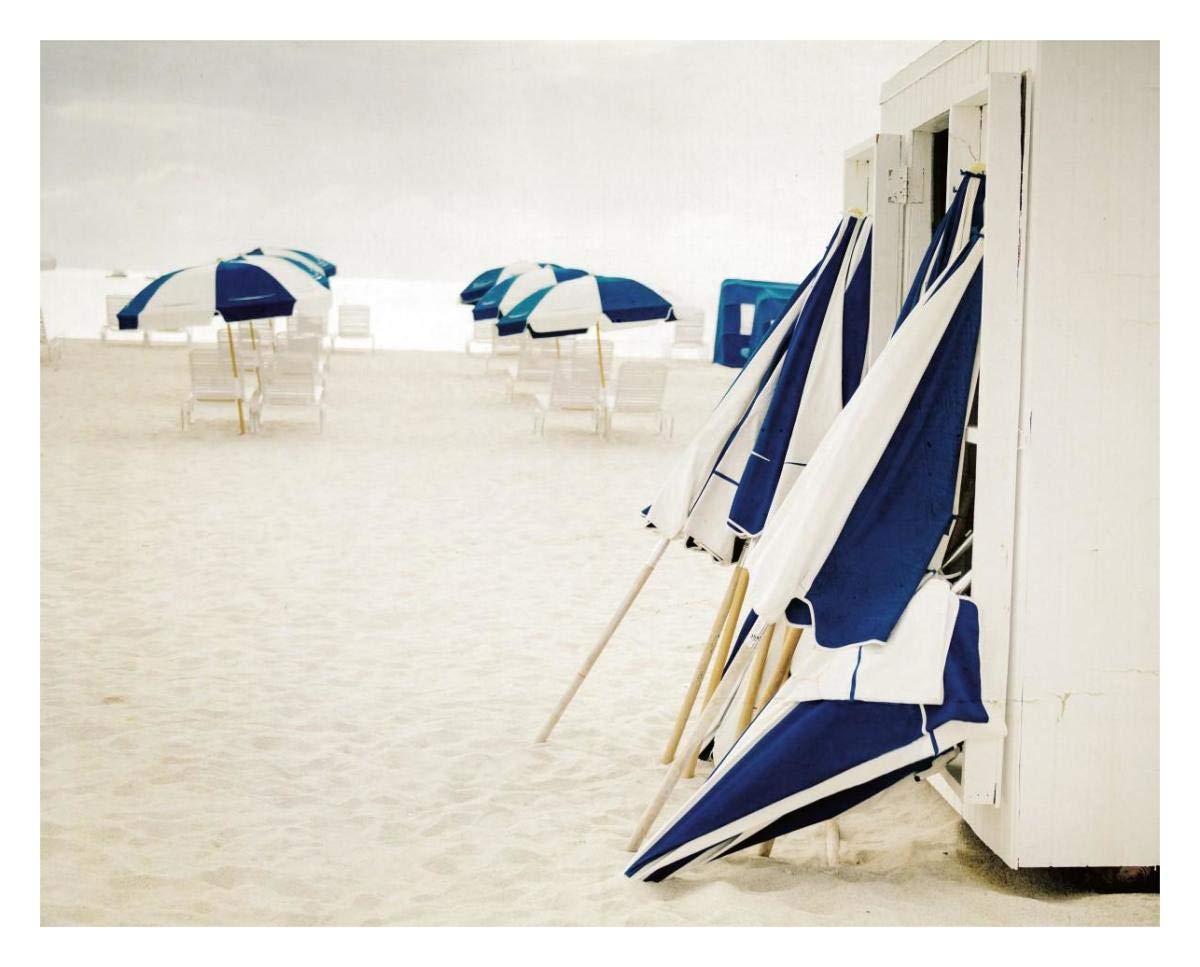 Blue and White Beach Umbrellas -Paper Art-30x24”