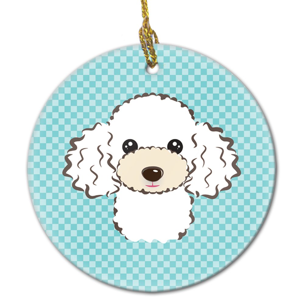Checkerboard Blue White Poodle Ceramic Ornament BB1195CO1