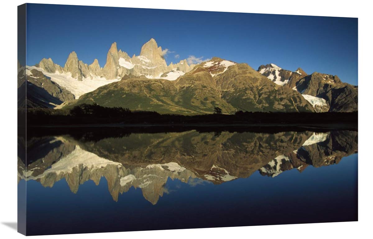 Mt Fitzroy reflected in lake at dawn, Los Glaciares NP, Patagonian Andes, Argentina-Canvas Art-36x24”