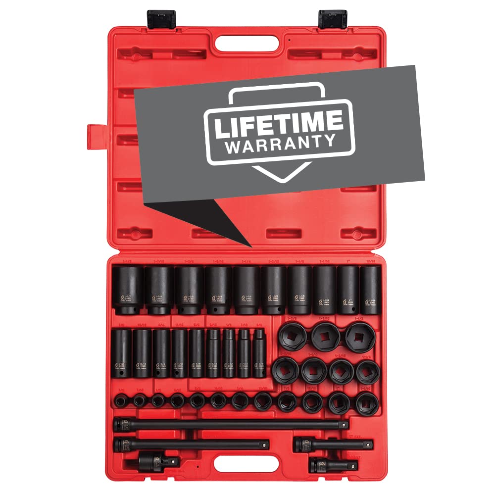 Sunex 2568, 1/2 Inch Drive Master Impact Socket Set, 43-Piece, Sae, 3/8 Inch - 1-1/2 Inch, Standard/Deep, Cr-Mo Alloy Steel, Rad