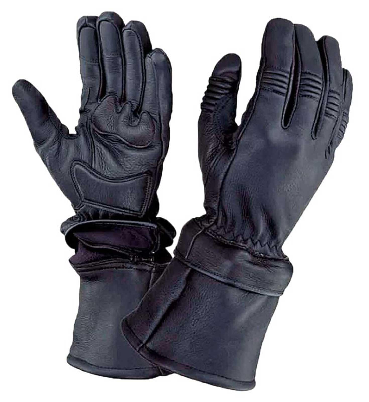 Mens Motorcycle Gauntlet Gloves with Zipp off Cuffs,Black,Size - Medium