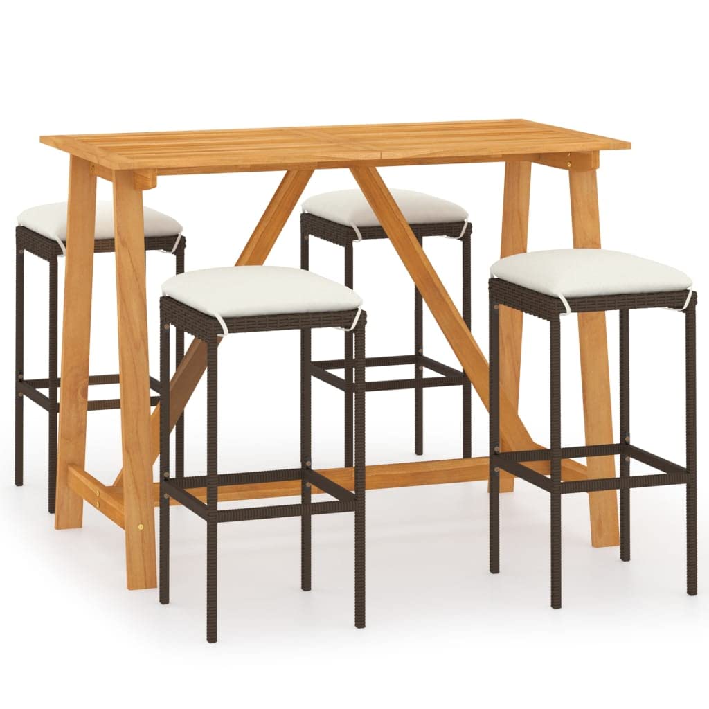 vidaXL 5 Piece Garden Bar Set with Cushions Brown