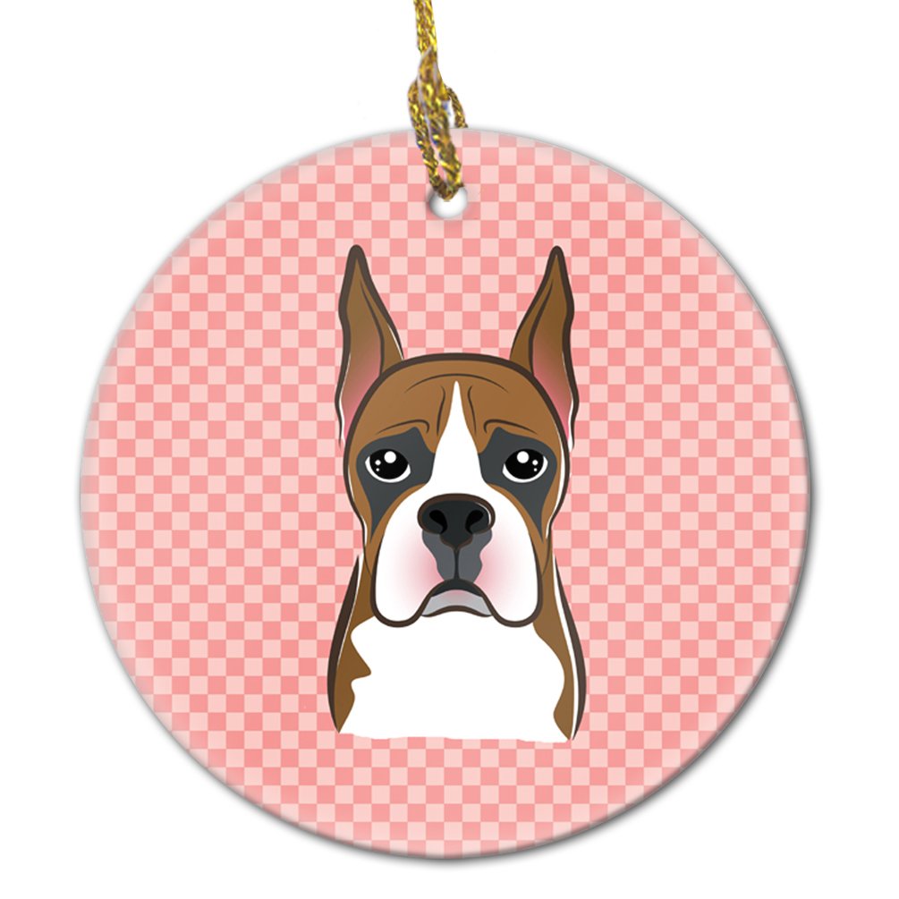 Checkerboard Pink Boxer Ceramic Ornament BB1223CO1