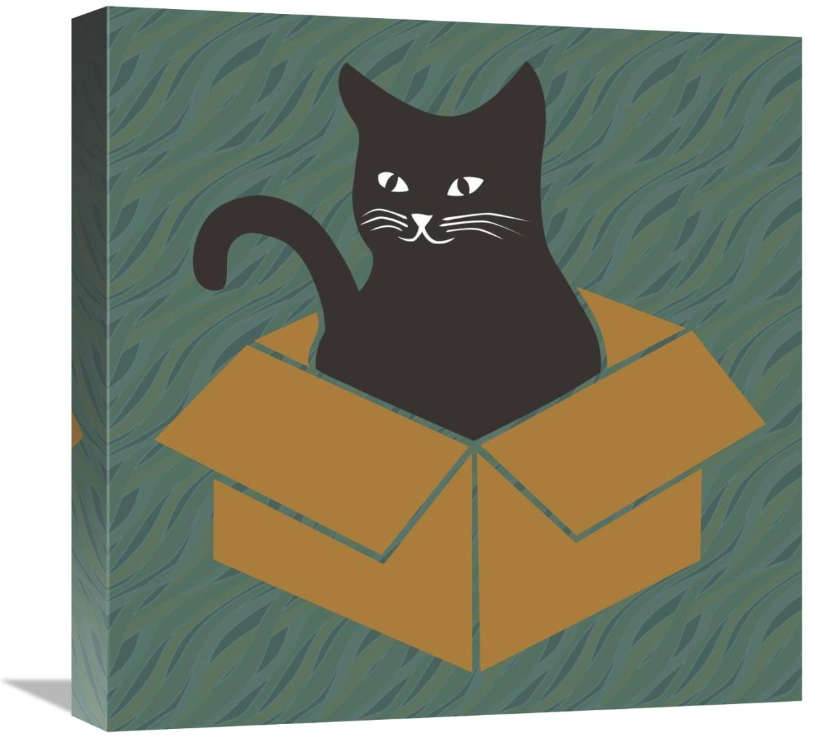 Cat in a Box - Blue-Green-Canvas Art-18x18”