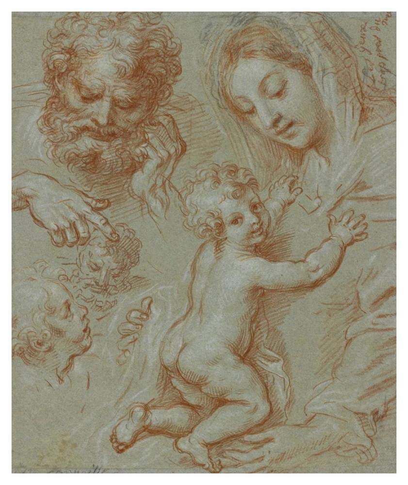 Studies of the Madonna and Child and of Heads (recto); Madonna and Child with Saint John Seated in a Landscape (verso)-Paper Art-35x42”