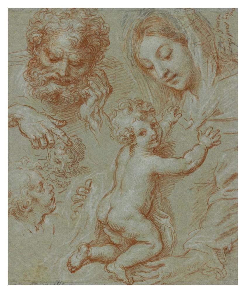 Studies of the Madonna and Child and of Heads (recto); Madonna and Child with Saint John Seated in a Landscape (verso)-Paper Art-32x38”