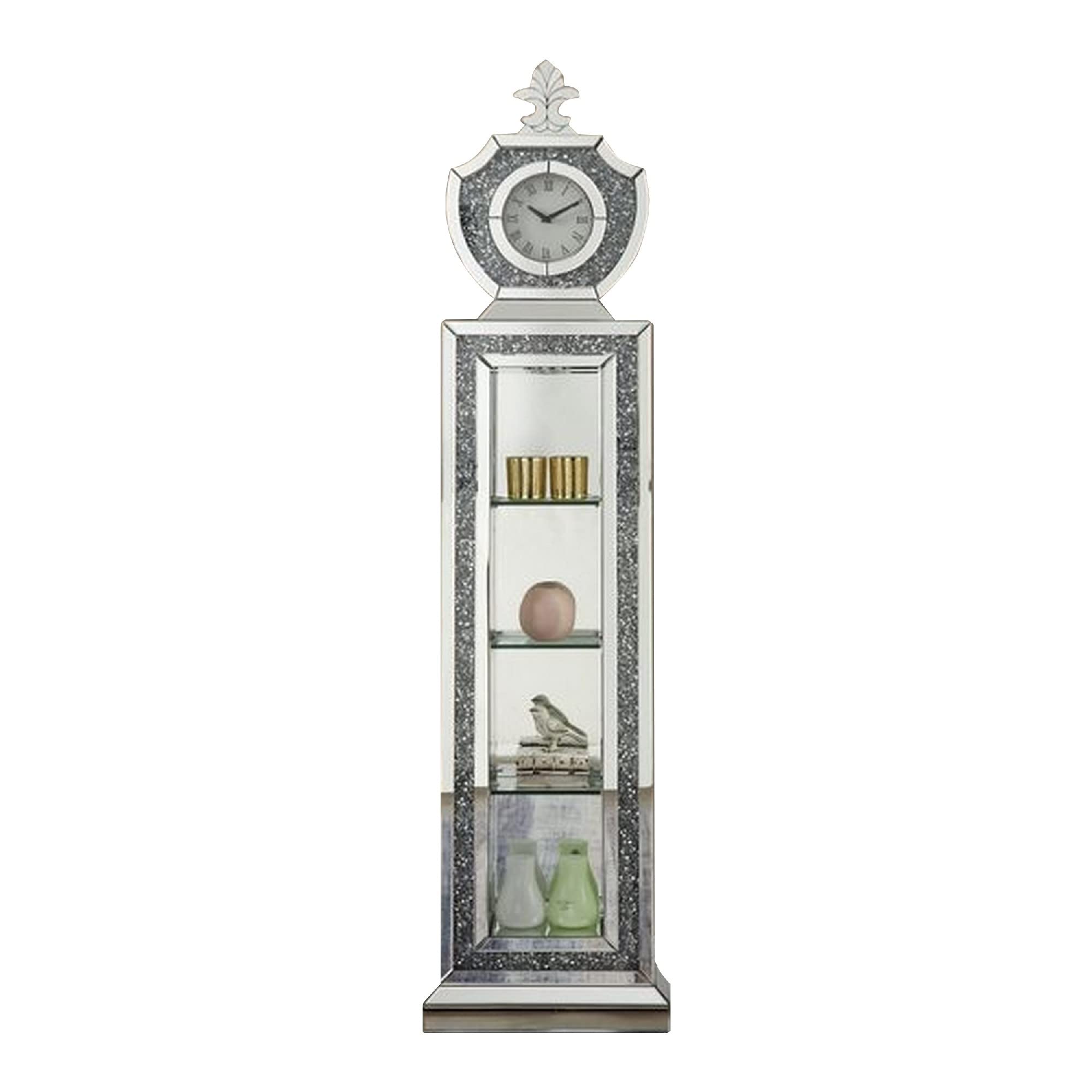 Grandfather Clock with 4 Compartments and Mirror Frame, Silver