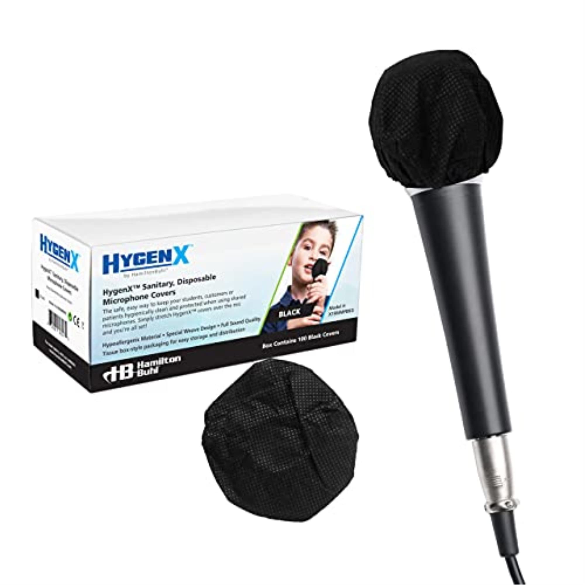 HygenX Sanitary Disposable Microphone Covers - Black, Box of 100