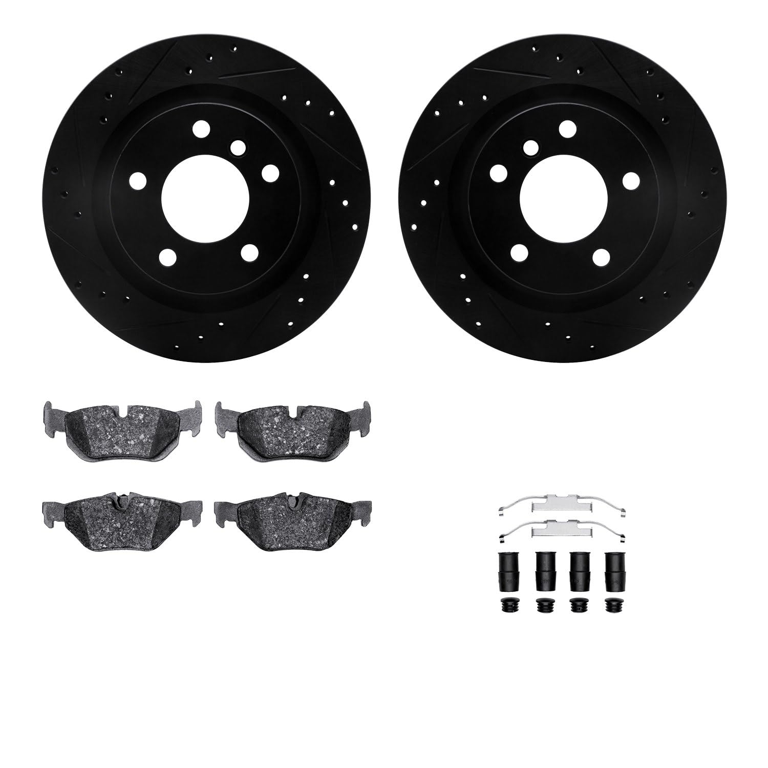 R1 Concepts Drilled and Slotted Black Disc Brake Rotor Set with Semi-Met Pads and Hardware WHYH1-31091