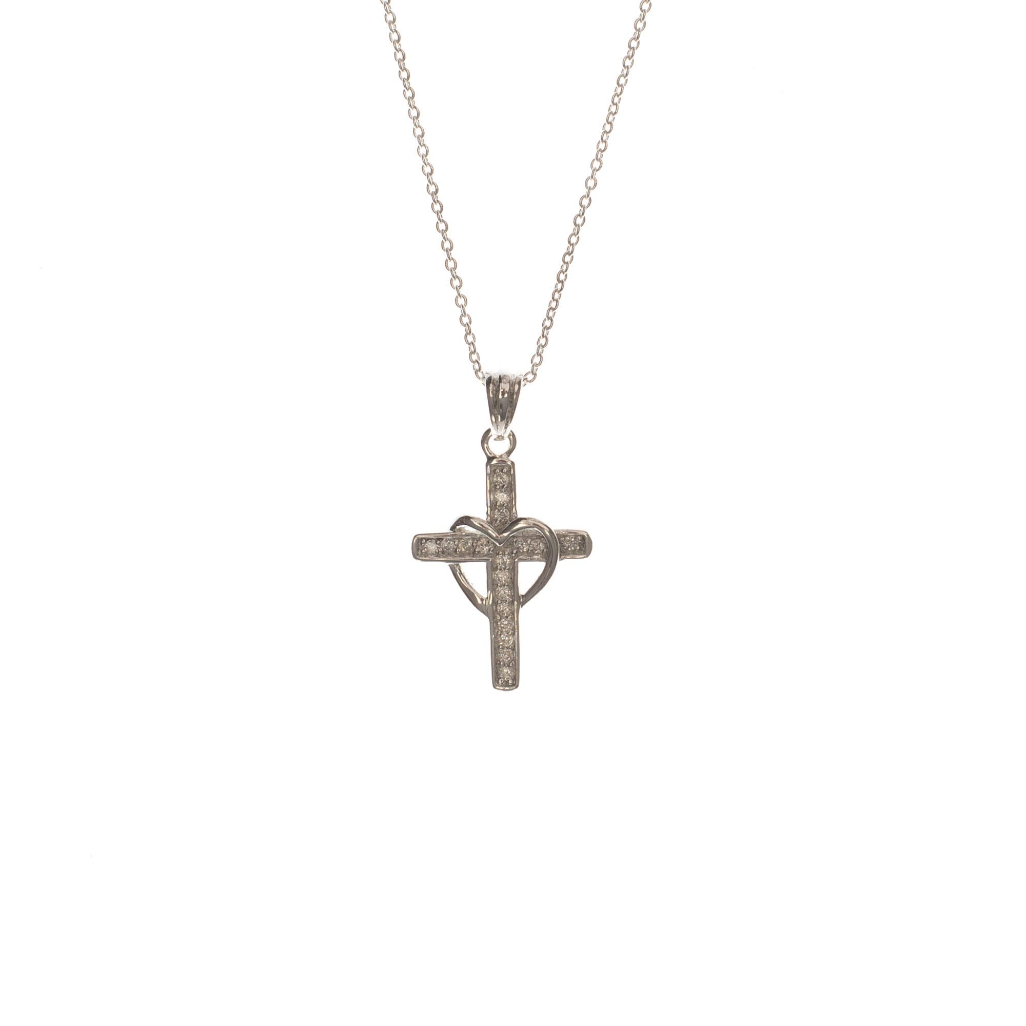 Silver Plated Cross Draped Heart Necklace