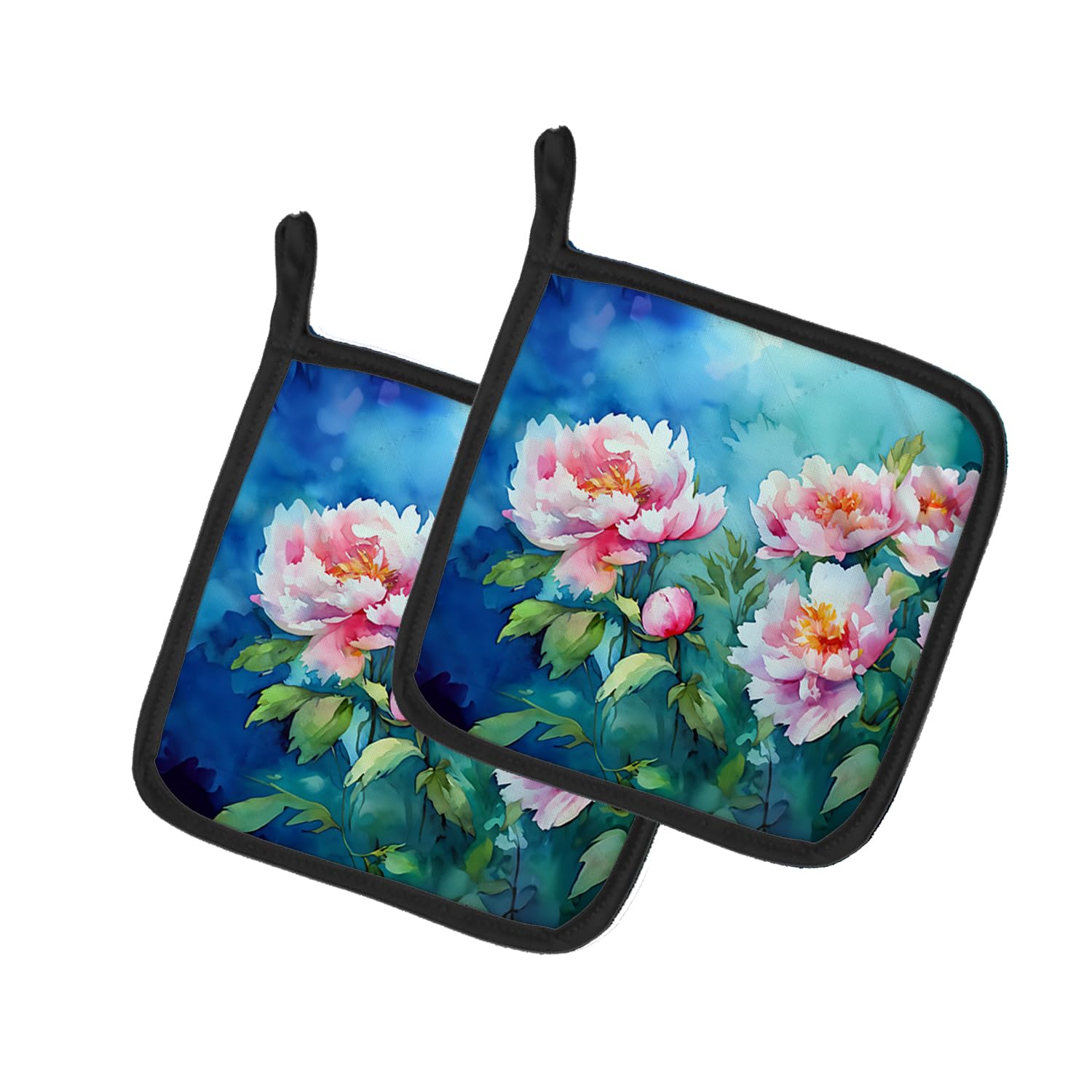 Peonies in Watercolor Pair of Pot Holders