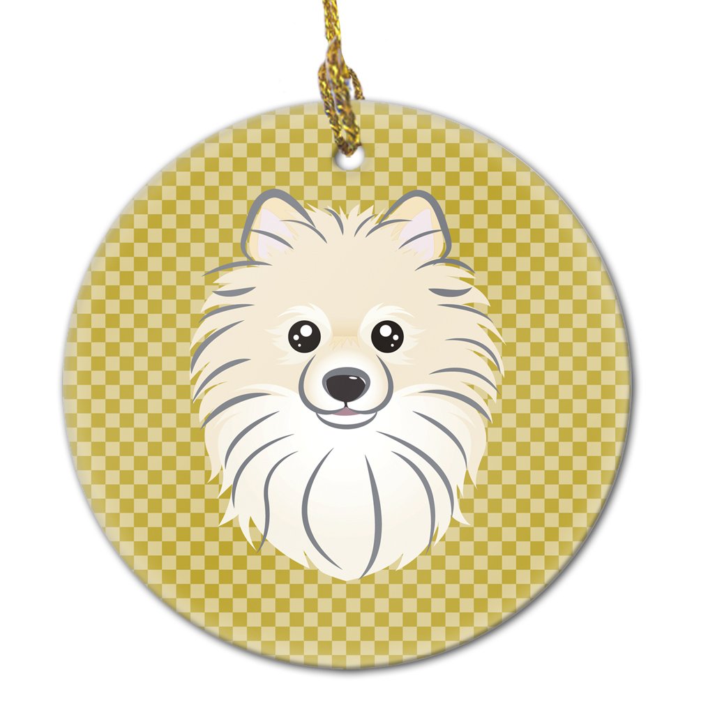 Tan Checkered Pomeranian Ceramic Ornament BB1135CO1