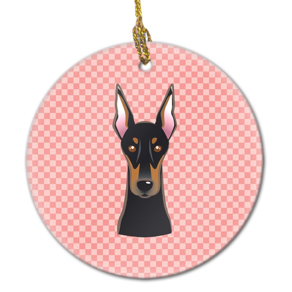 Checkerboard Pink Doberman Ceramic Ornament BB1245CO1