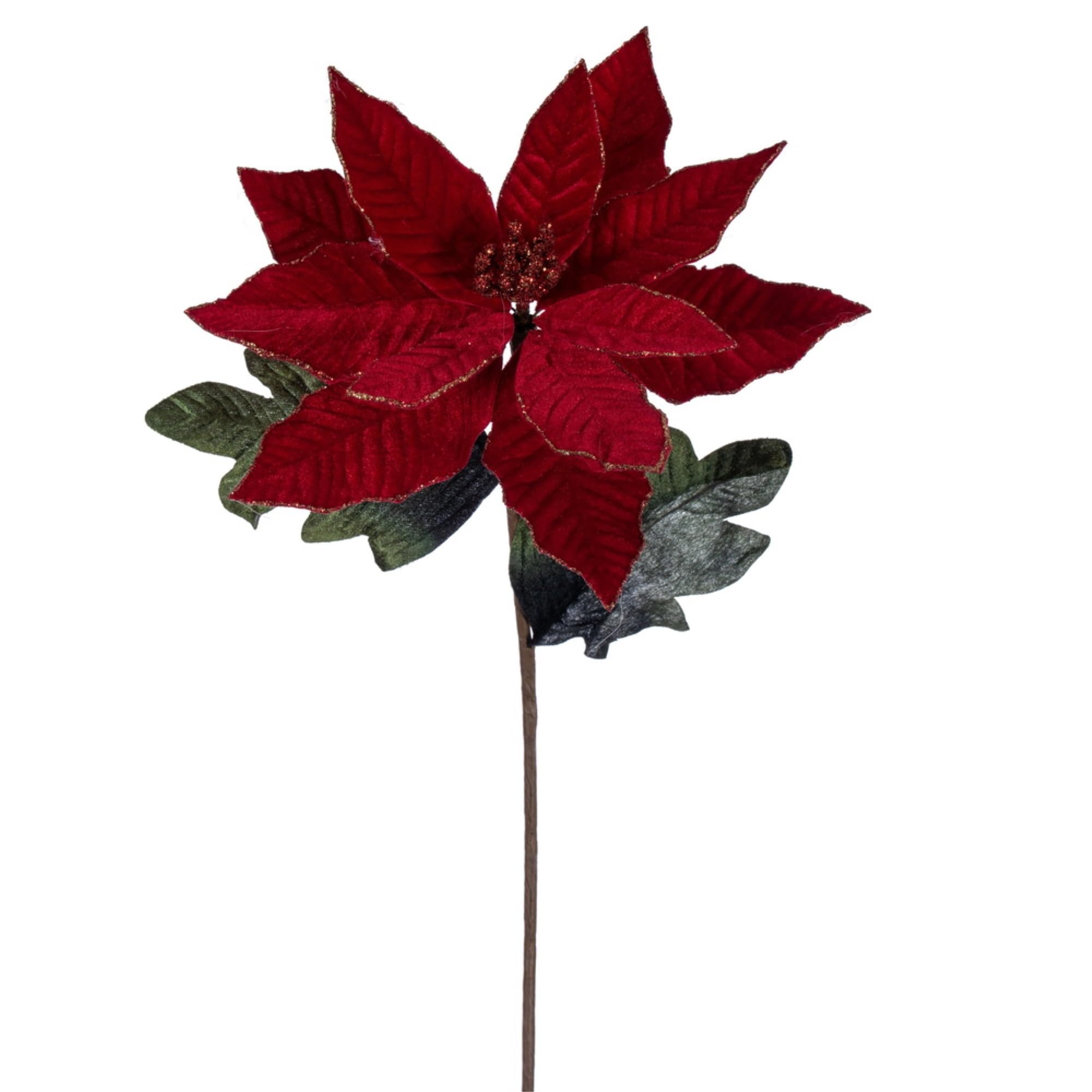 Vickerman 22 Merry Red Velvet Poinsettia Stem 3 per bag.