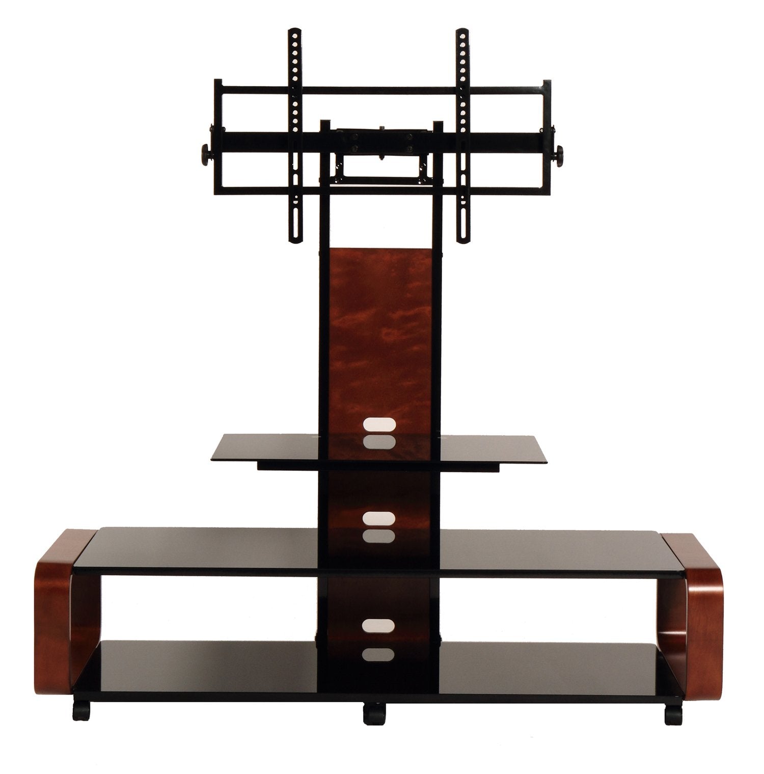 Flat panel TV mounting system w/ 3 AV shelves for up to 85 plasma or LCD/LED TVs - Dark Oak/Black