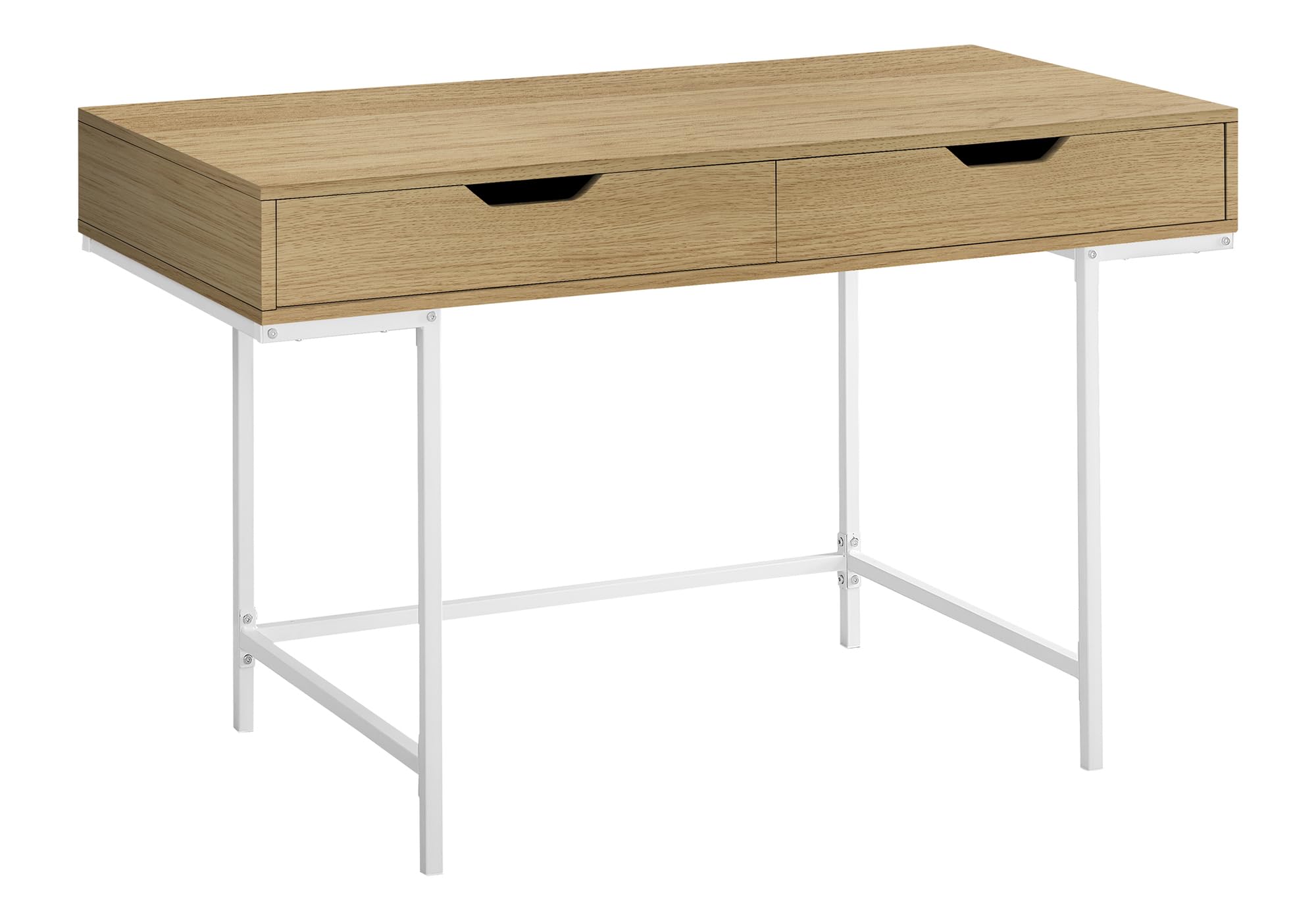 Monarch Specialties 7569 Computer Desk, Home Office, Laptop, Storage Drawers, 48' L, Work, Metal, Laminate, Contemporary, Modern Desk-48, 47.25' L X 23.75' W X 30' H, Natural Wood-Look/White