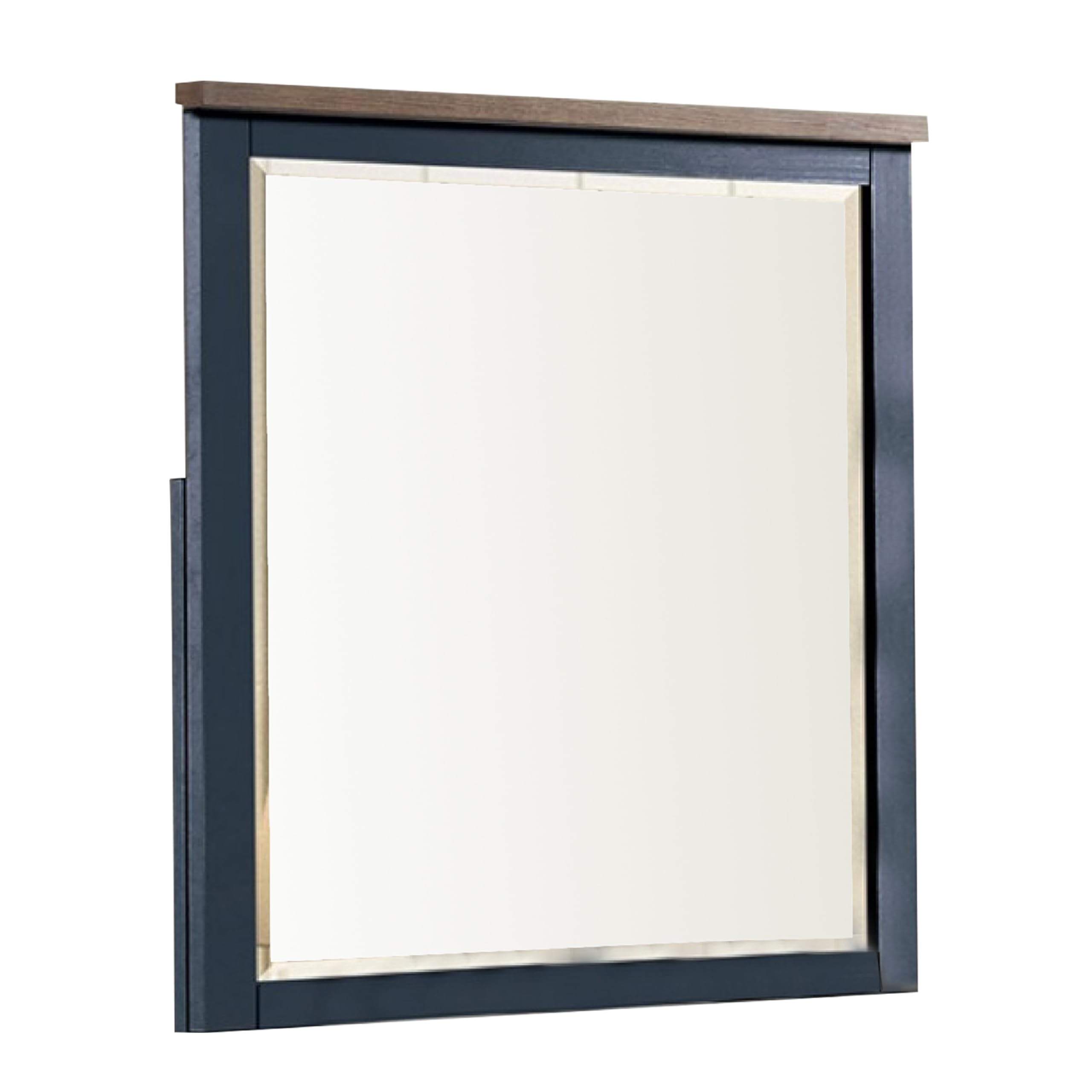 Tela 36 Inch Dresser Mirror, Blue Pinewood Frame, Dark Brown Top