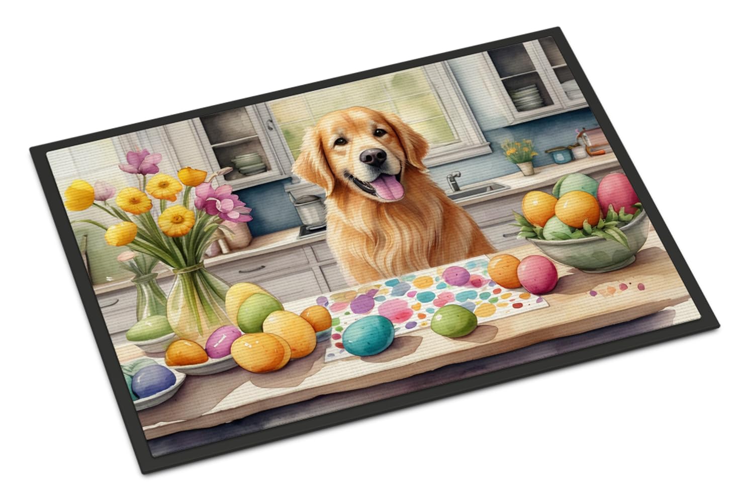 Carolines Treasures DAC6822MAT Decorating Easter Golden Retriever Doormat Front Door Mat Indoor Outdoor Rugs for Entryway, Non Slip Washable Low Pile, 18H X 27W