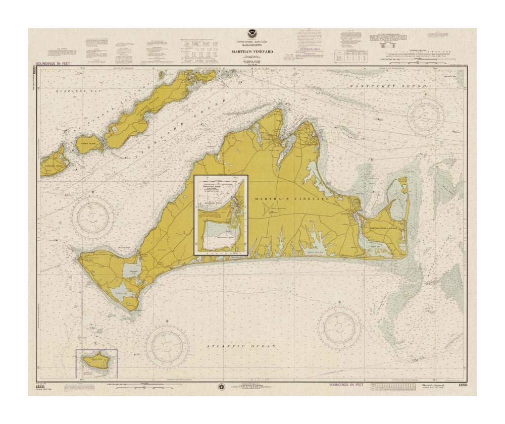 Nautical Chart - Marthas Vineyard ca. 1975 - Sepia Tinted-Paper Art-18x15”