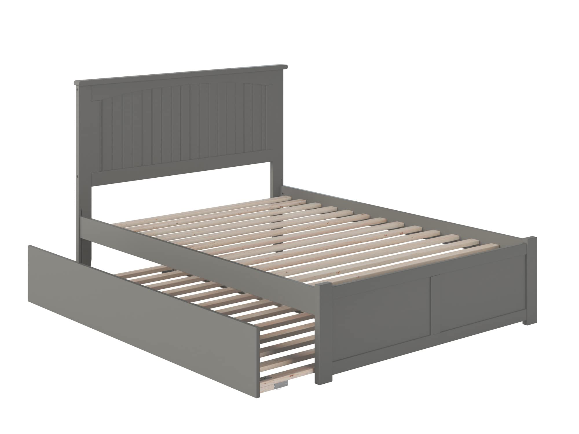Nantucket Full Solid Wood Platform Bed with Footboard & Twin Trundle in Grey