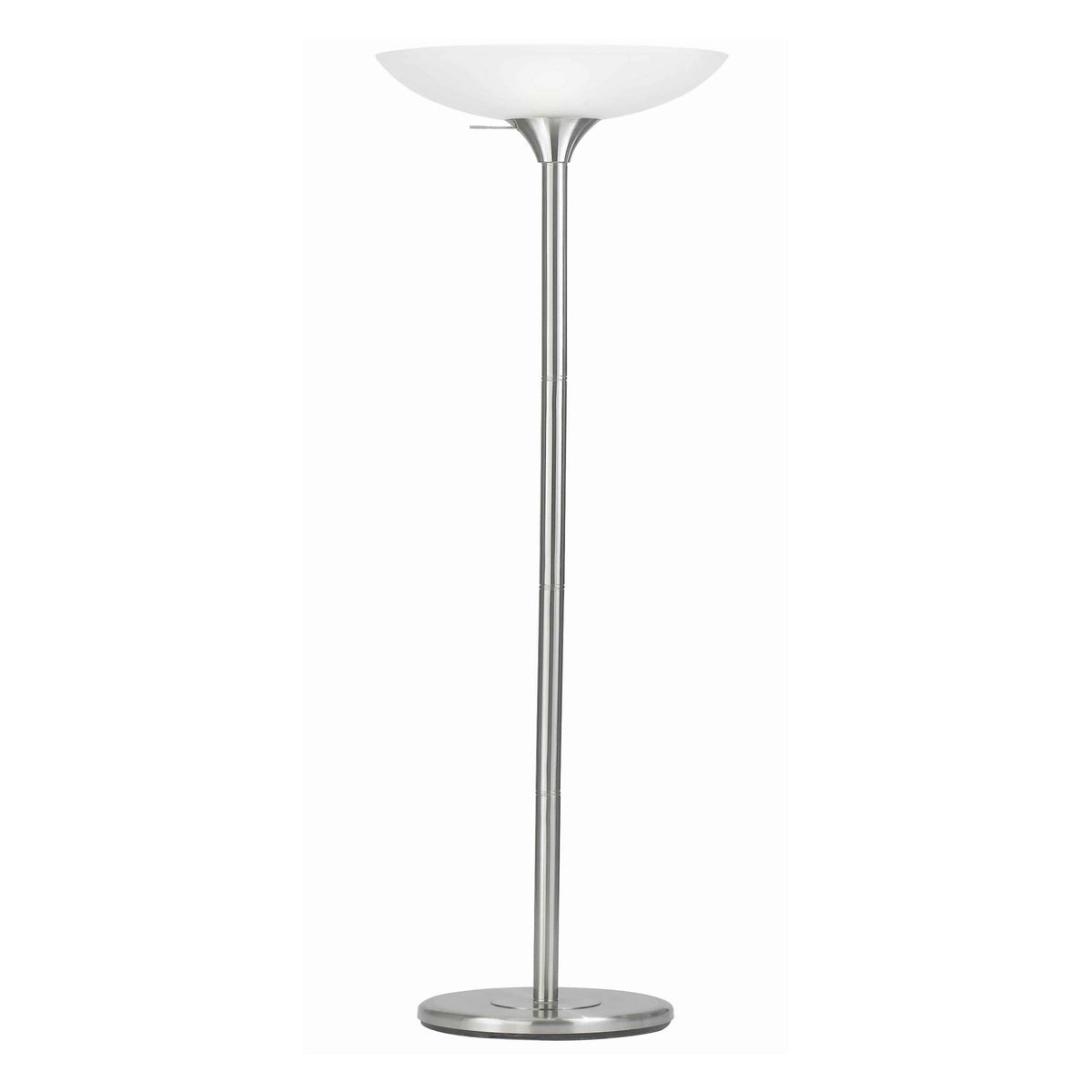 Benjara 3 Way Torchiere Floor Lamp With Frosted Glass Shade And Stable Base, White
