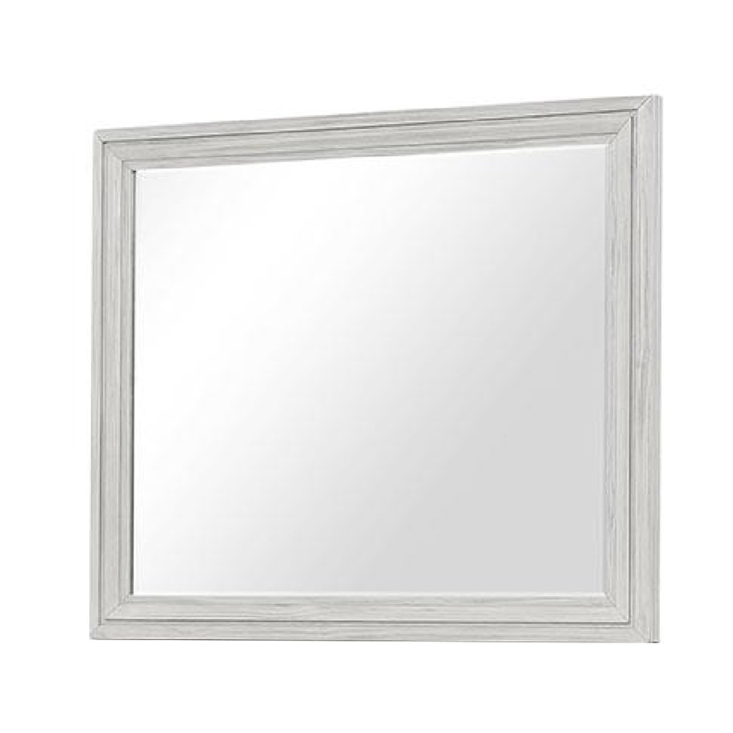 Basil Dresser Mirror, Beveled Glass, 38x44 Rustic White Solid Wood Frame