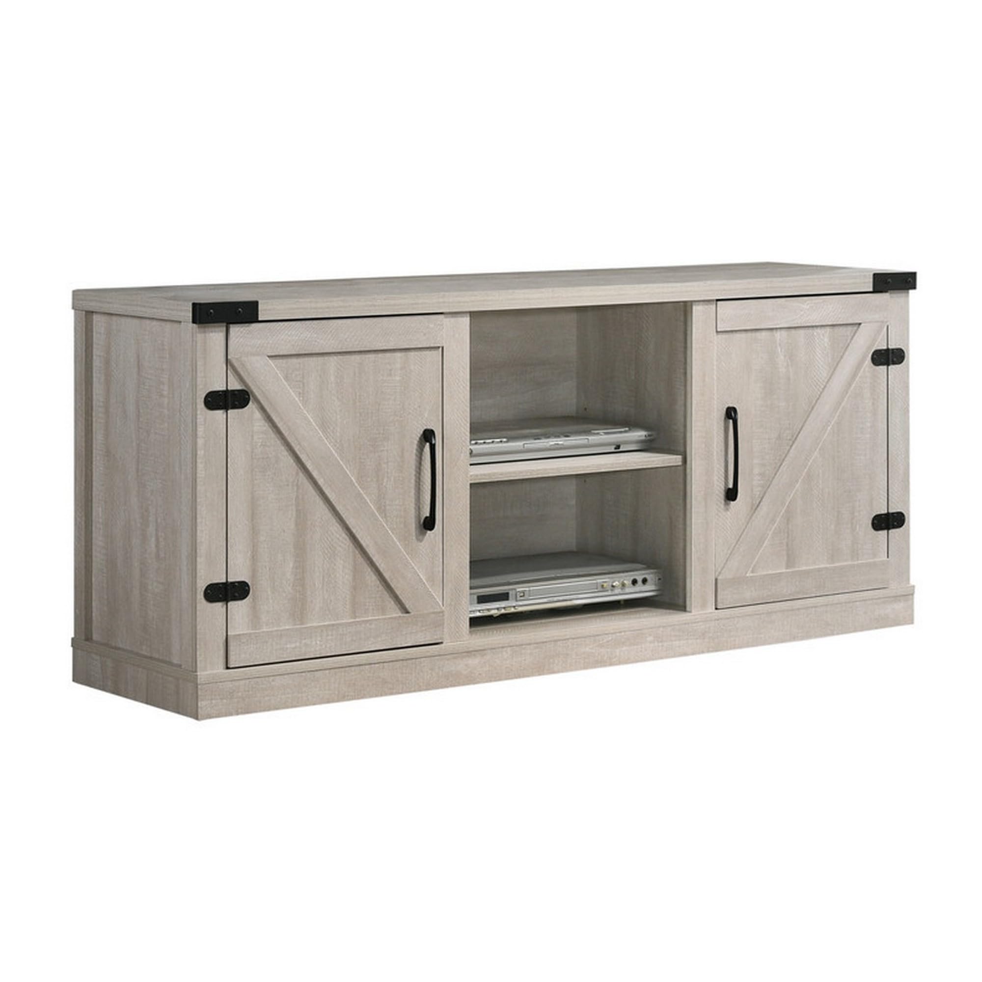 Olv 58 Inch TV Media Center Console, Barn Sliding Cabinet Doors, Light Gray